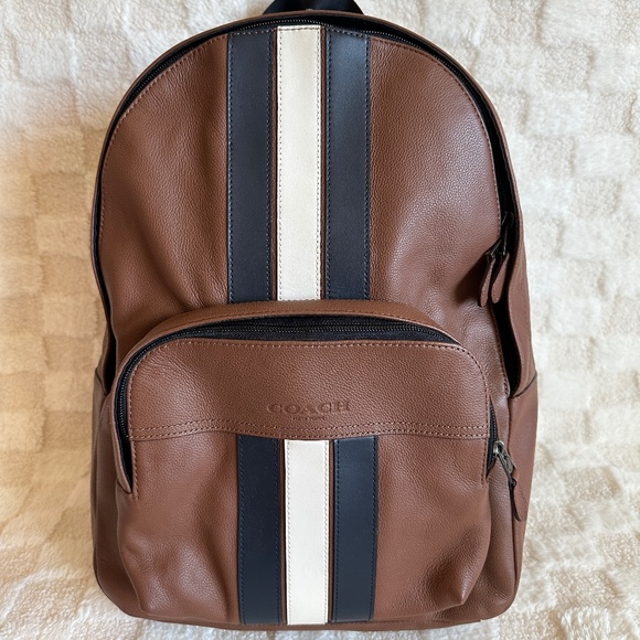 NWT! RARE! Coach F49324 Men's Houston Backpack With Varsity Stripe In Saddle - Picture 1 of 12